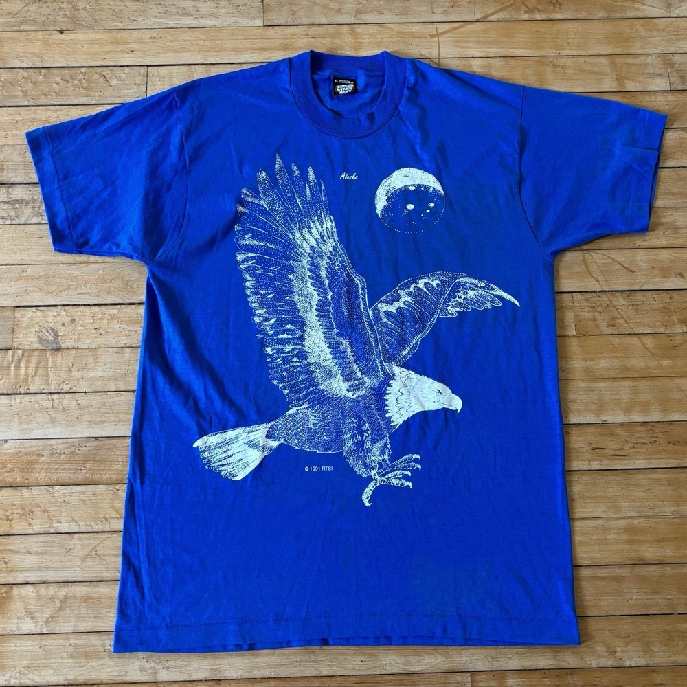 VTG Eagle Moon AOP T-Shirt Alaska 1991 Size XL Single Stitch Made In USA Nature